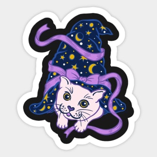 Cute Magic Cat in Sorcerer Hat Magical Witch Hat Sticker